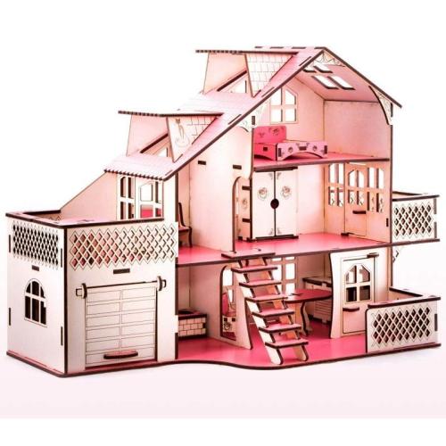 Кукольный домик с гаражем Розовая Сказка Iwoodplay ЭД-032 фото 2